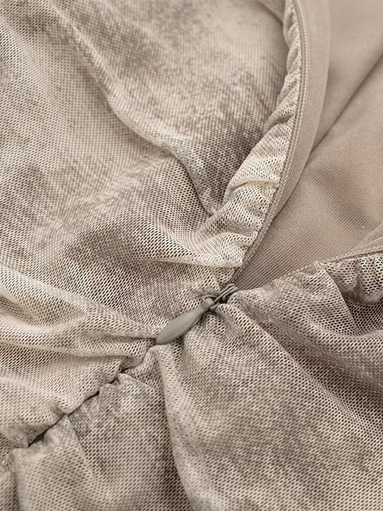Vestido Tul Plisado Estampado Manga Larga Mujer