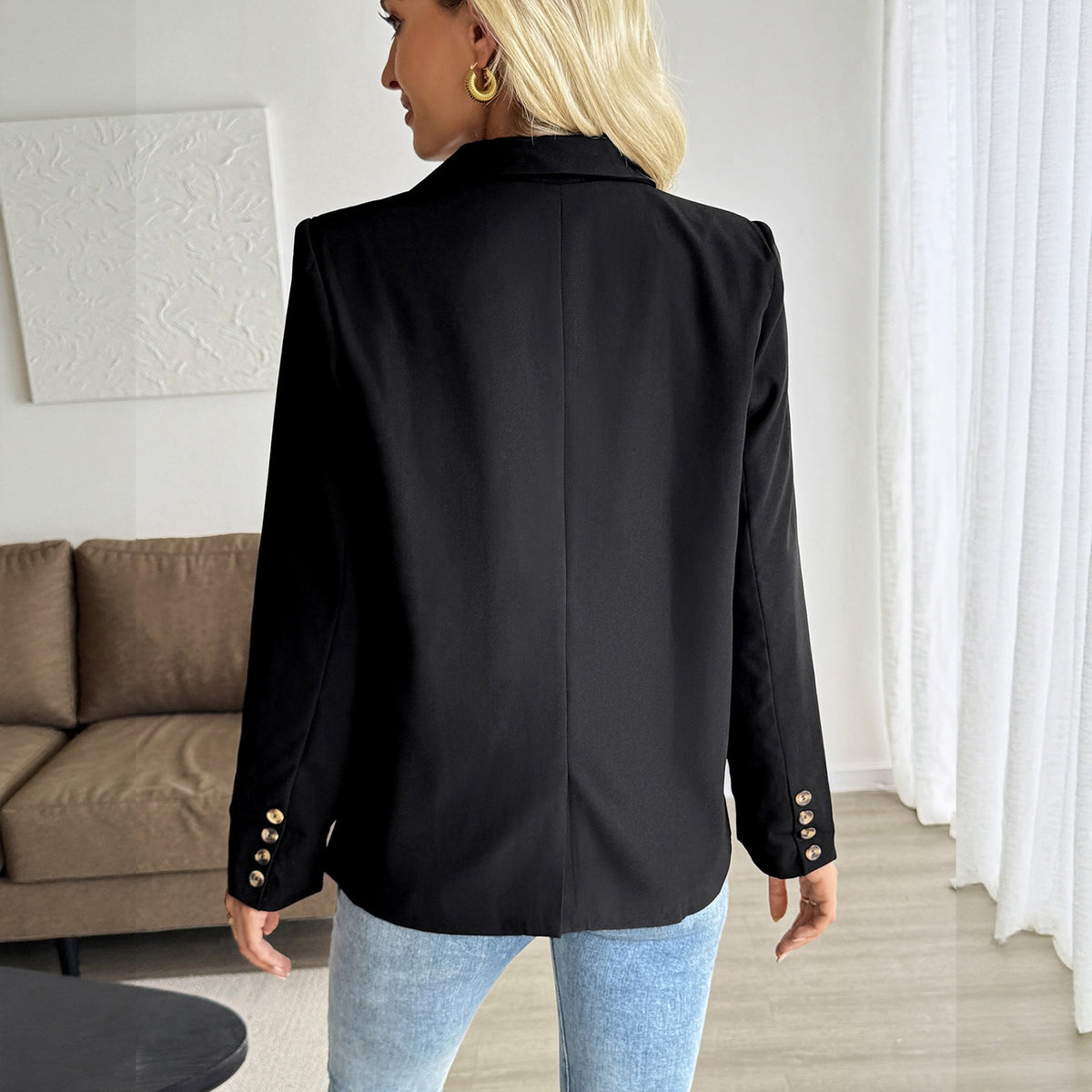 Blazer Doble Botonadura Corte Largo Holgado Mujer