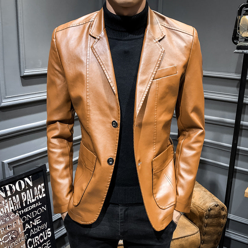 Cazadora Cuero PU Slim Fit Cuello Traje Hombre