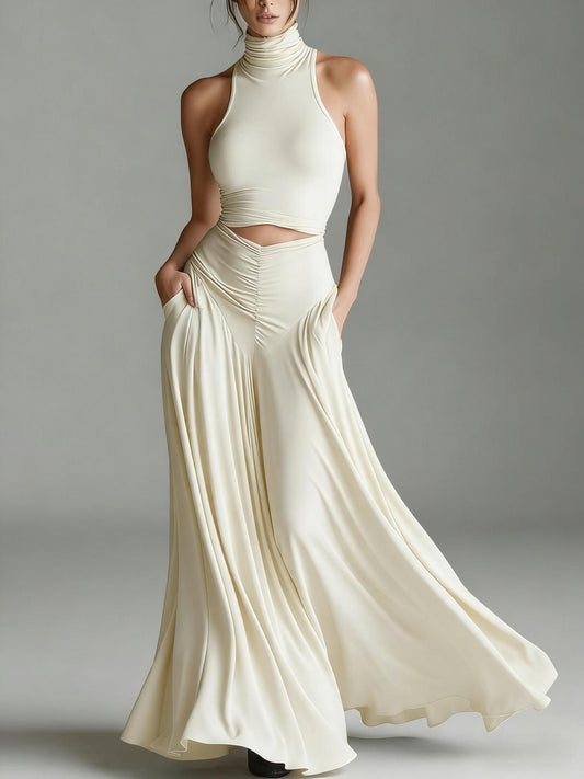 Conjunto Top Cuello Alto Sin Mangas y Vestido Largo