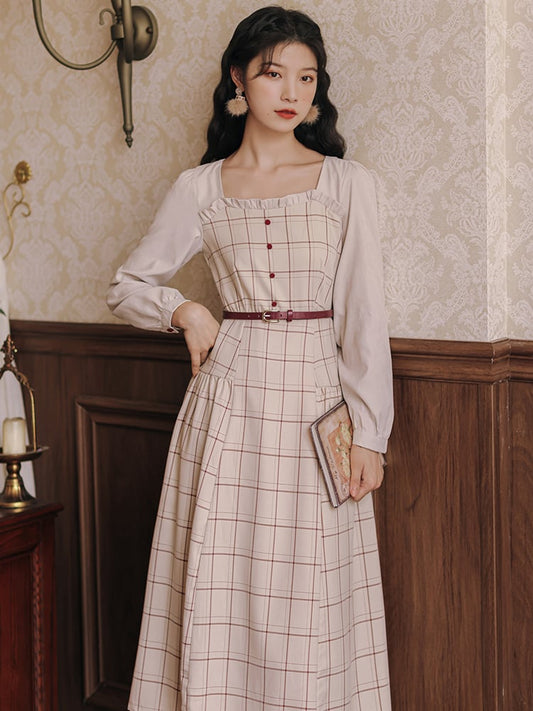 Retro Plaid Dress for Women - Autumn and Winter