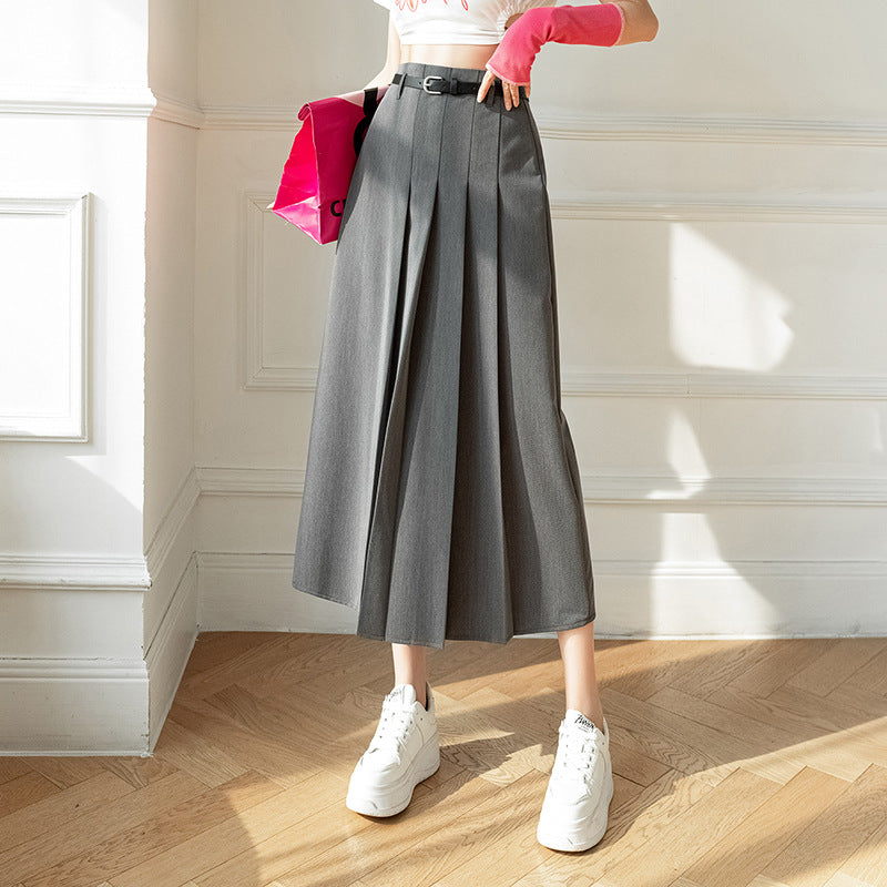 Falda Midi Plisada Talle Alto Corte A
