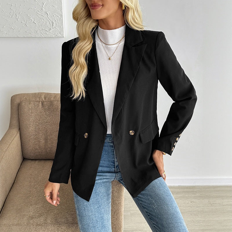 Blazer Doble Botonadura Corte Largo Holgado Mujer