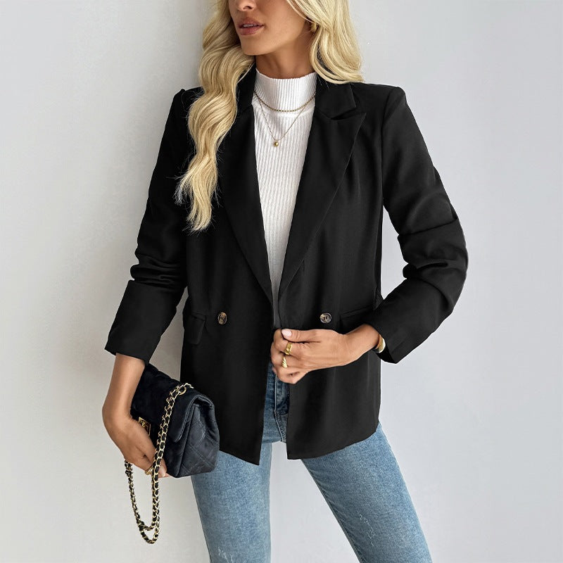 Blazer Doble Botonadura Corte Largo Holgado Mujer