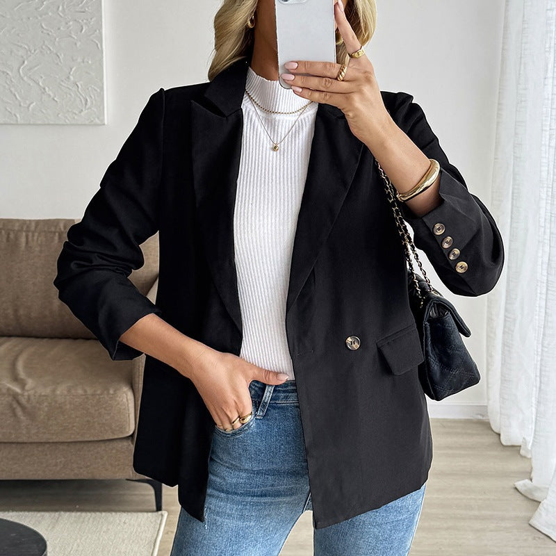 Blazer Doble Botonadura Corte Largo Holgado Mujer
