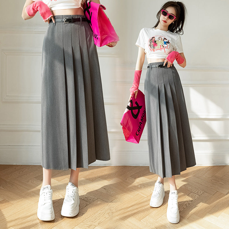Falda Midi Plisada Talle Alto Corte A