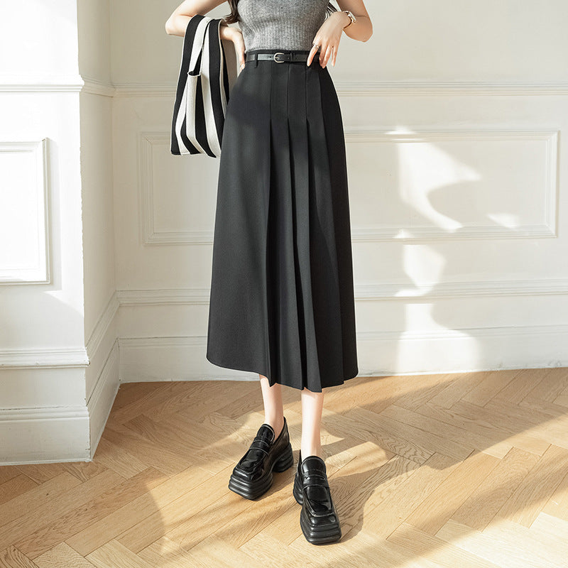 Falda Midi Plisada Talle Alto Corte A