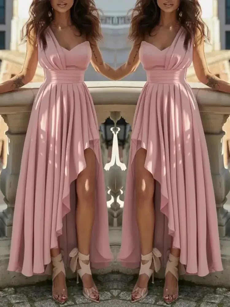 Vestido de Gala Asimétrico con Brillos | Escote Corazón