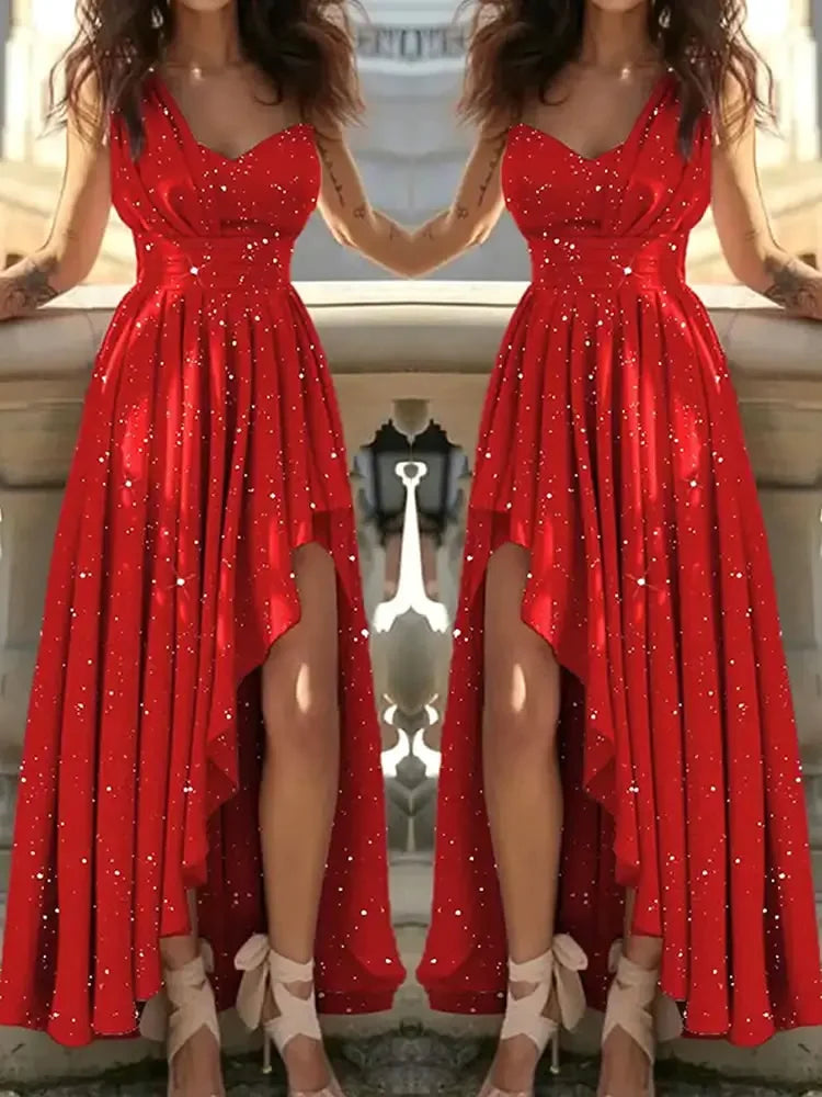 Vestido de Gala Asimétrico con Brillos | Escote Corazón