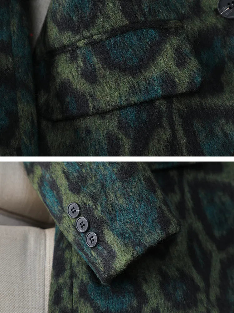 Americana Estampado Leopardo Mezcla Lana Mujer