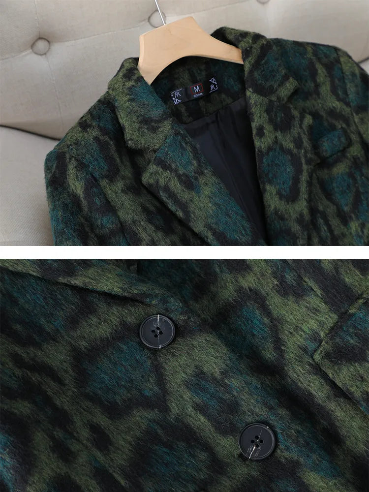Americana Estampado Leopardo Mezcla Lana Mujer