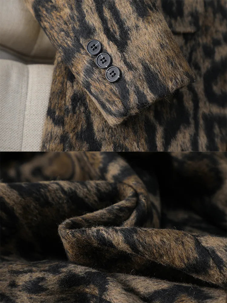Americana Estampado Leopardo Mezcla Lana Mujer