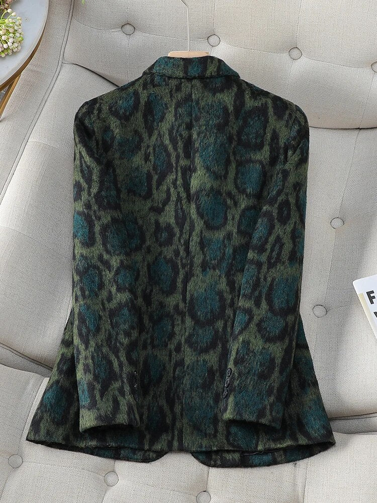 Americana Estampado Leopardo Mezcla Lana Mujer